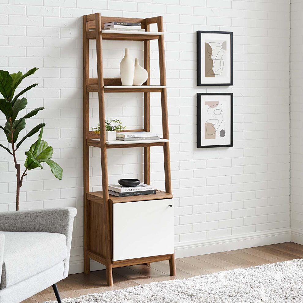 Bookshelf in walnut/ white finish by Modway