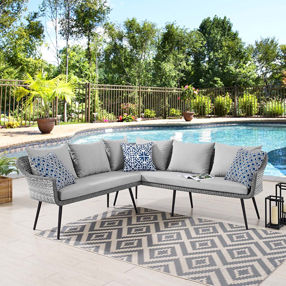 Outdoor patio wicker rattan sectional sofa in gray by Modway
