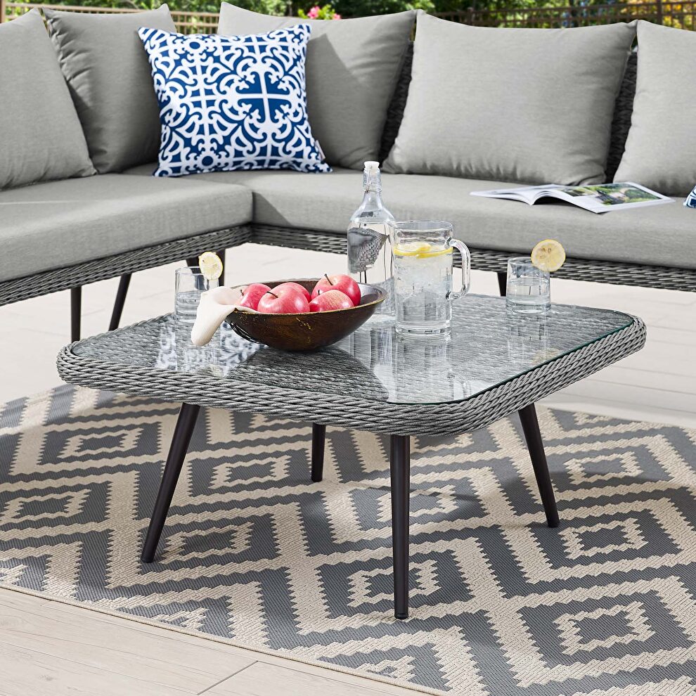 Outdoor patio wicker rattan square coffee table in gray by Modway