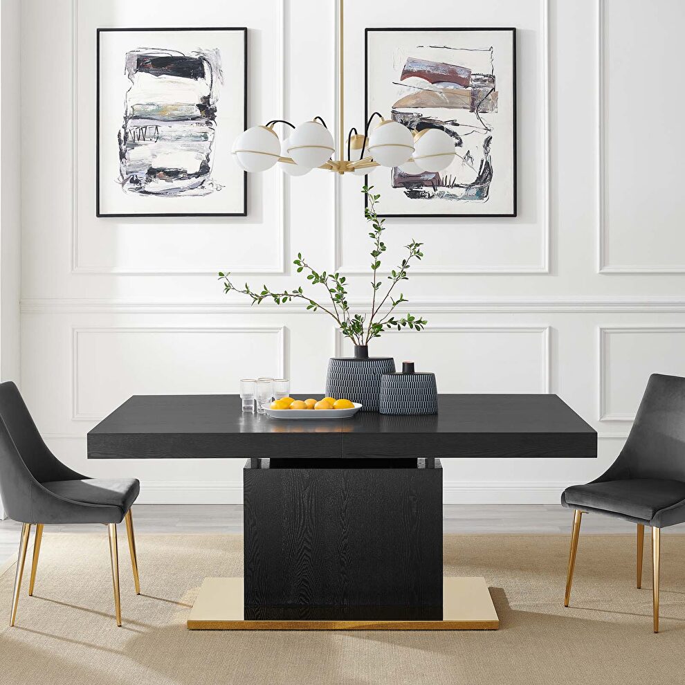 Expandable dining table in black gold by Modway