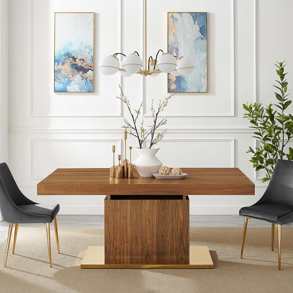 Expandable dining table in walnut gold by Modway