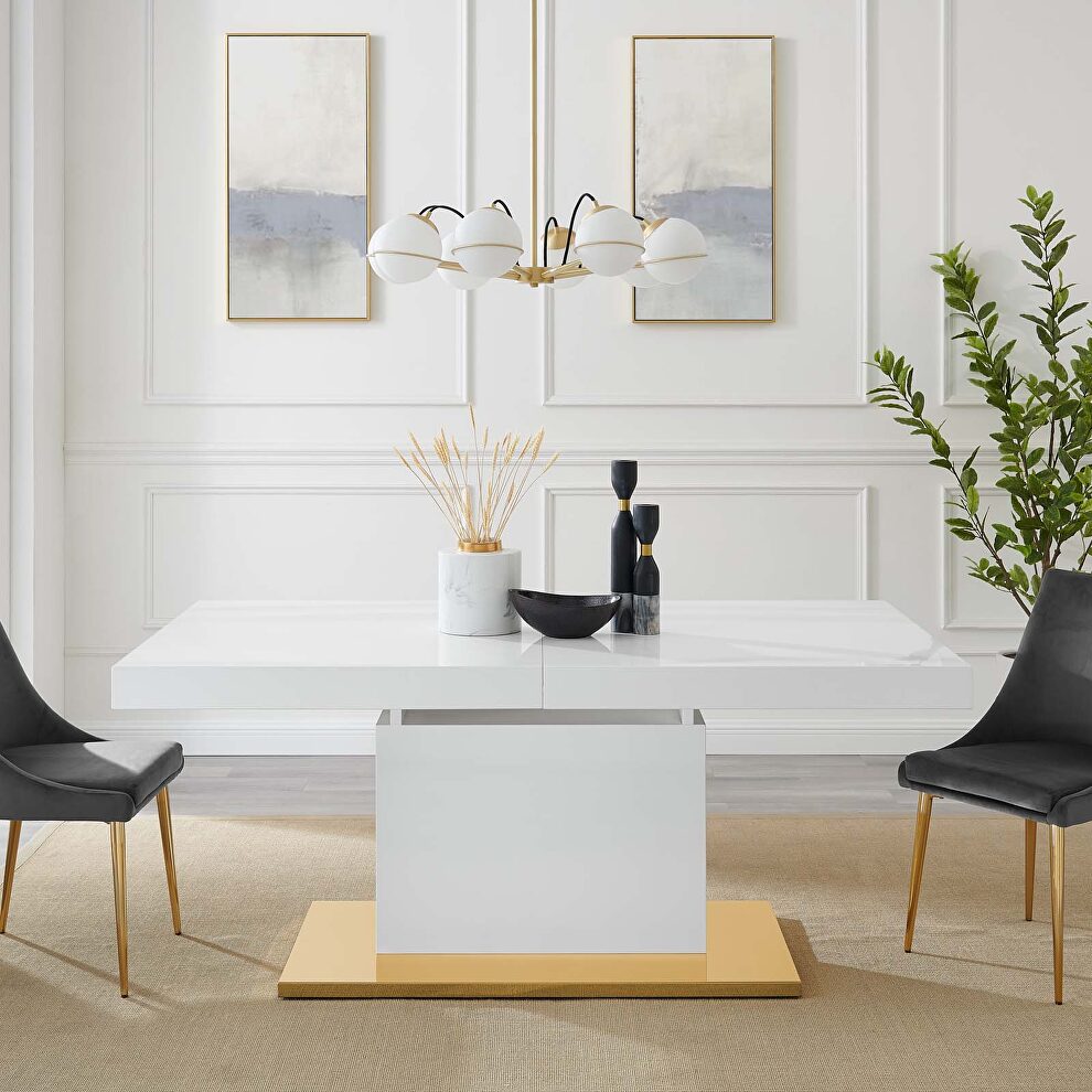 Expandable dining table in white gold by Modway