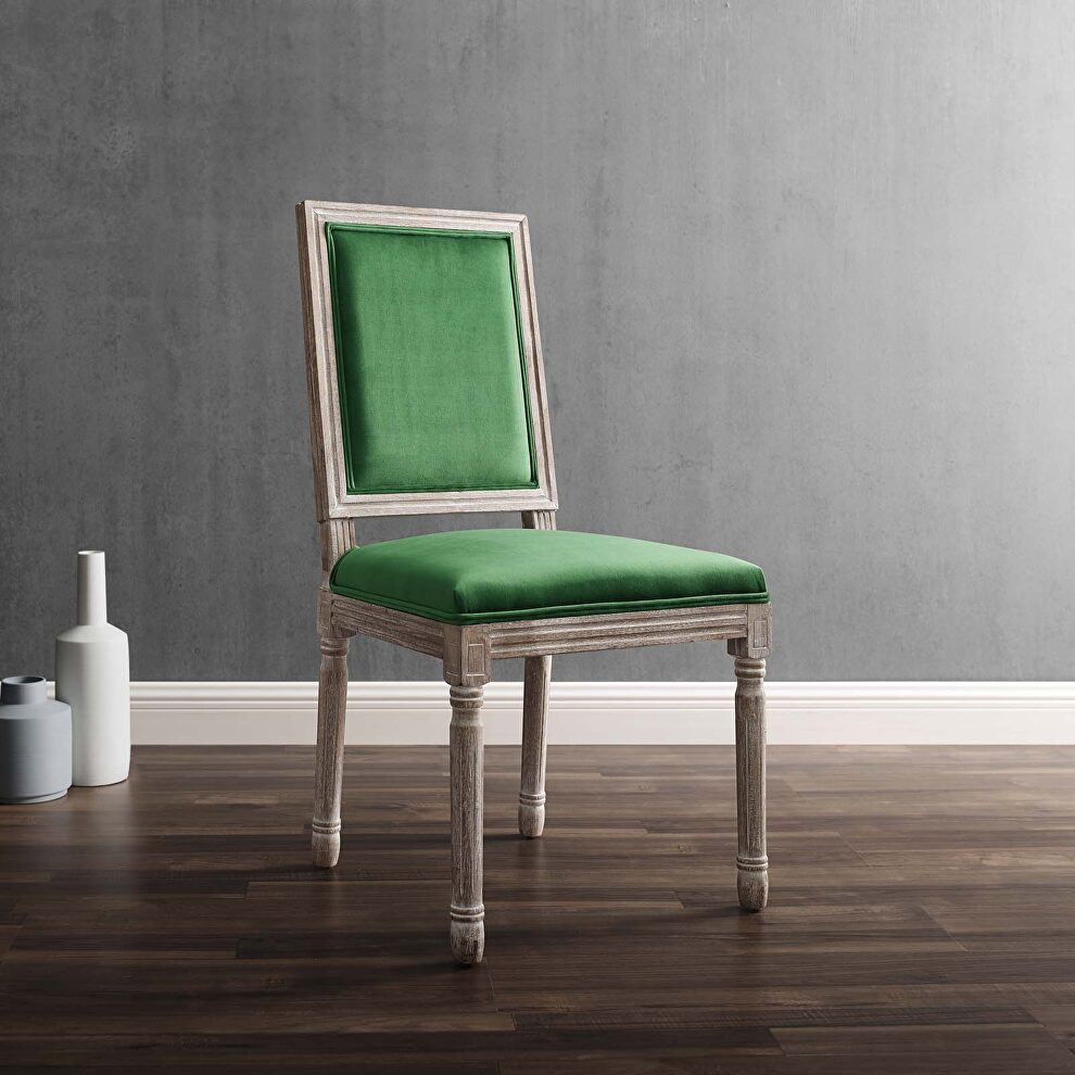 French vintage performance velvet dining side chair in natural emerald by Modway