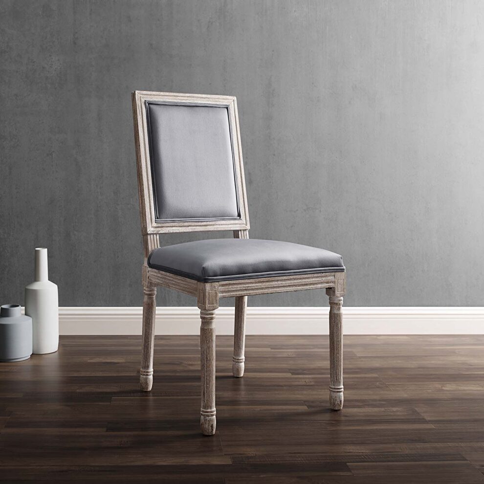 French vintage performance velvet dining side chair in natural gray by Modway