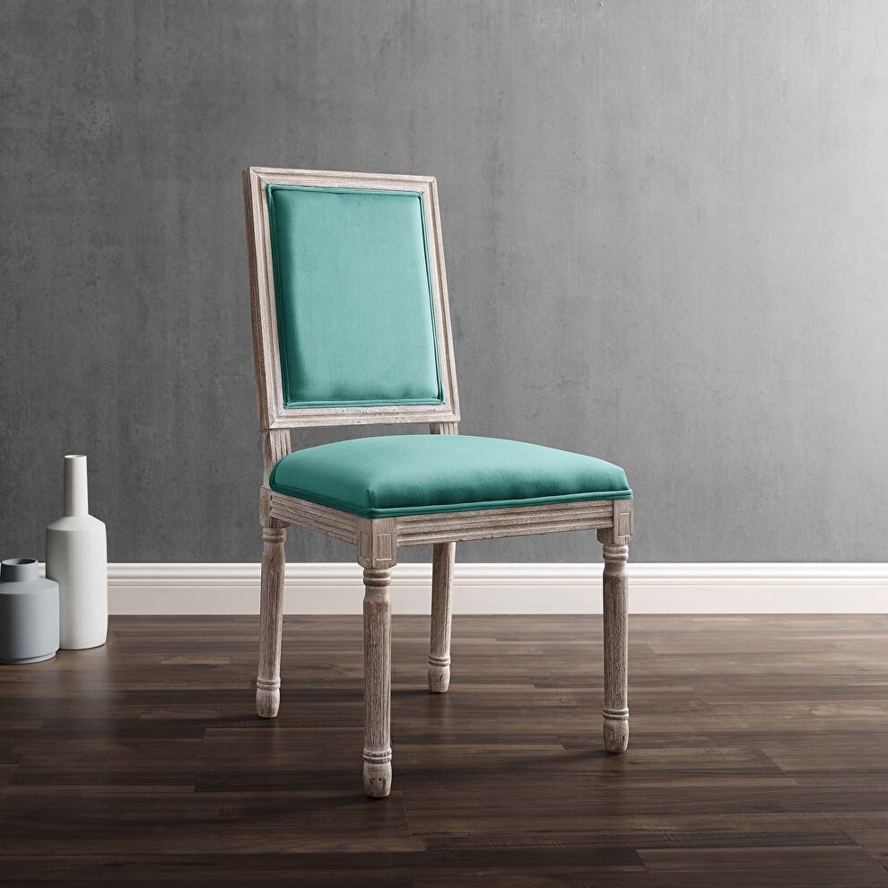 French vintage performance velvet dining side chair in natural teal by Modway