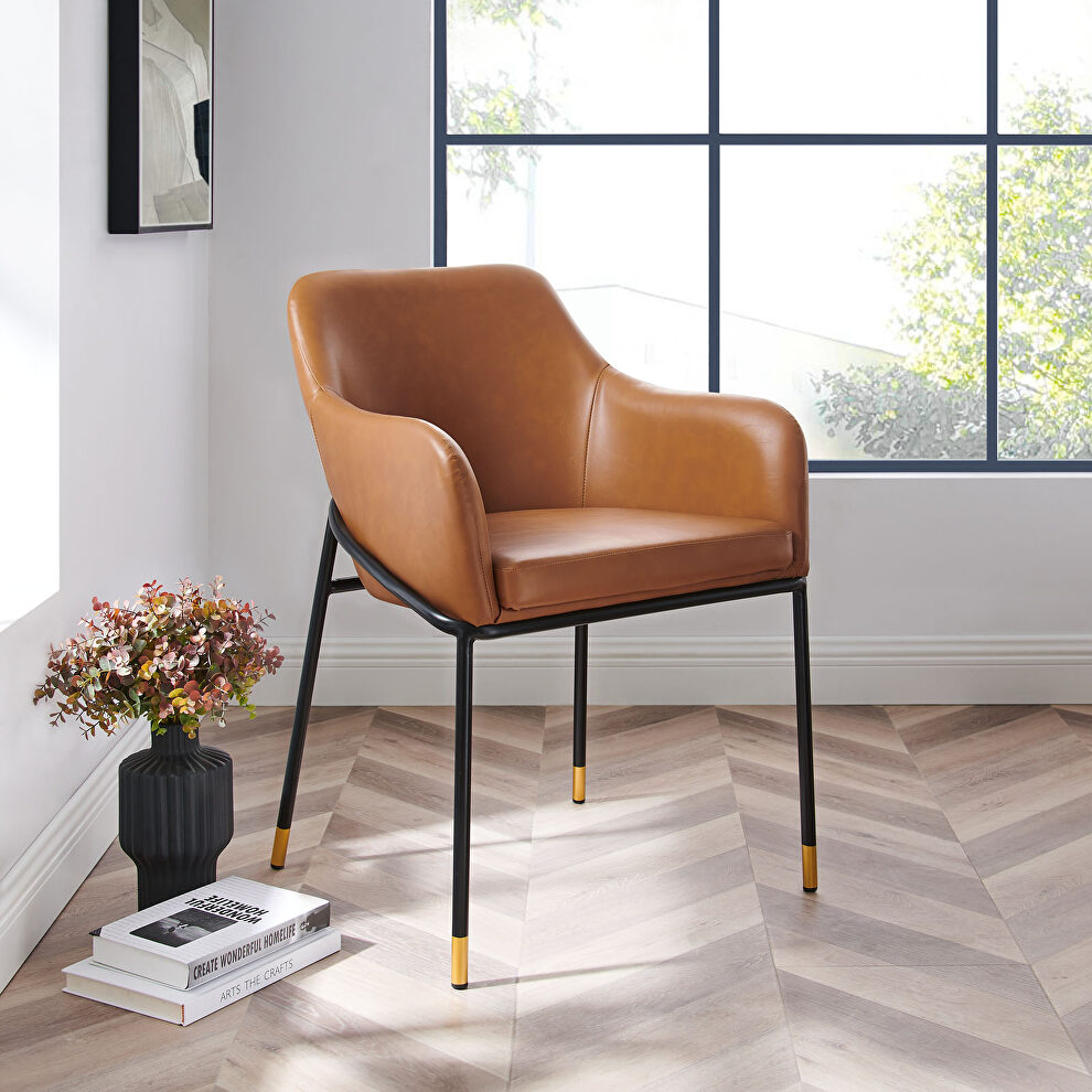 Vegan leather upholstery dining chair in tan finish by Modway
