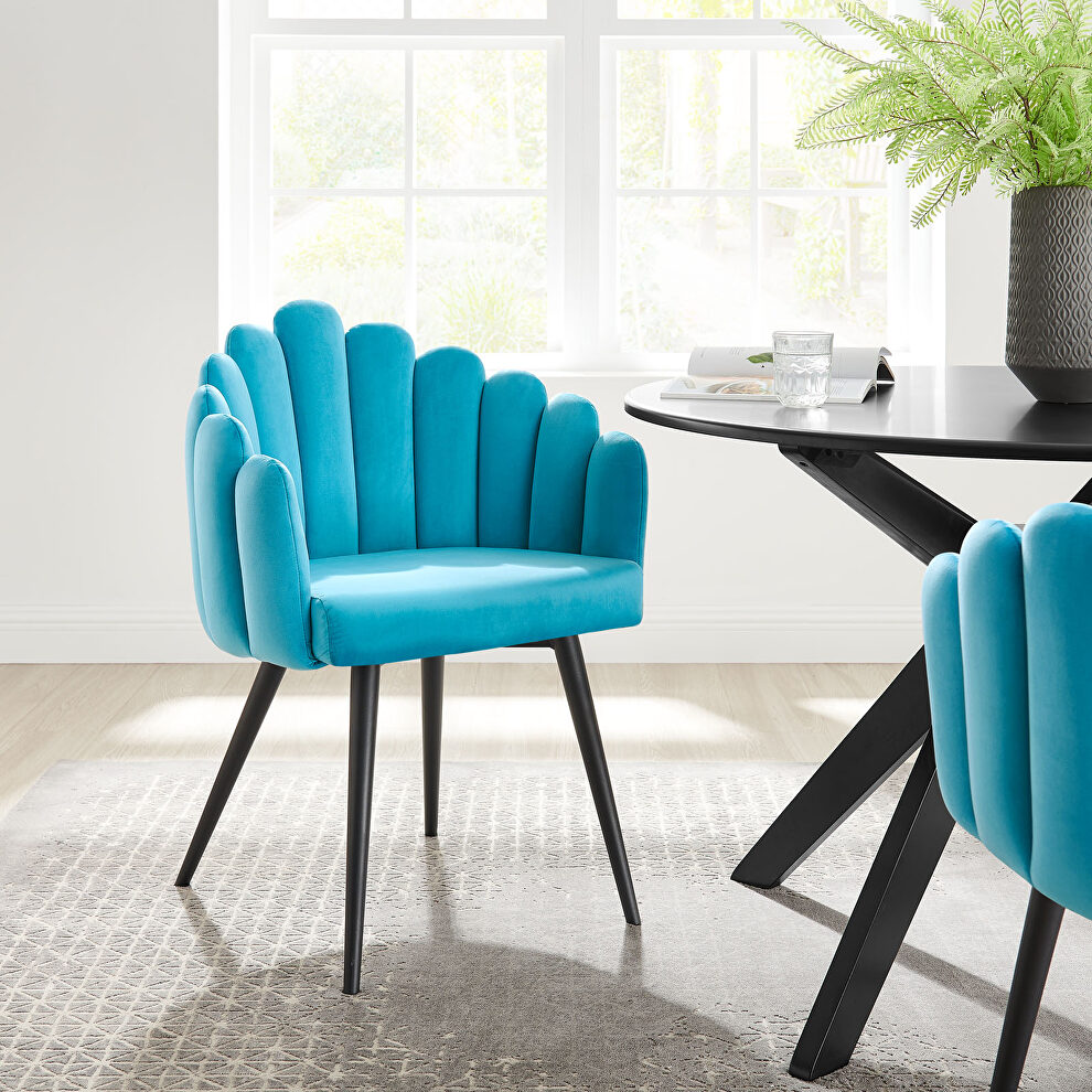 Performance velvet upholstery dining chair in blue finish by Modway