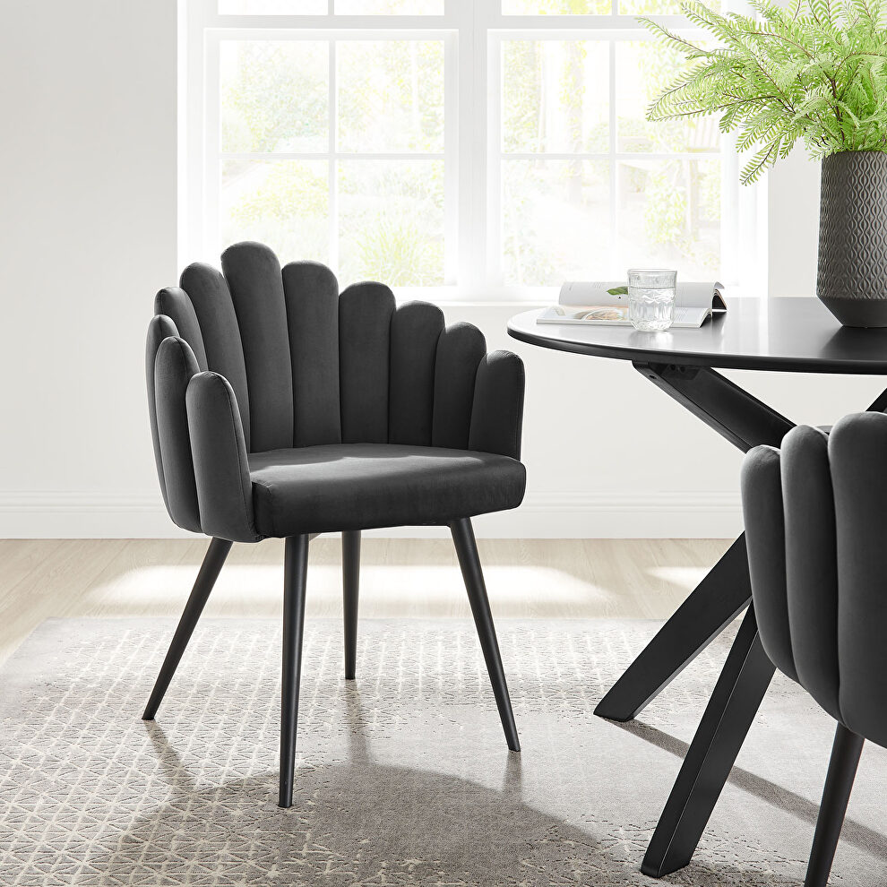 Performance velvet upholstery dining chair in charcoal finish by Modway