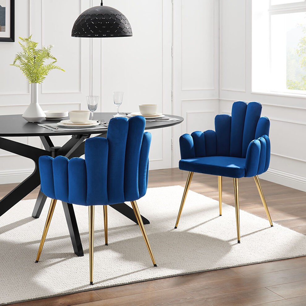 Performance velvet dining chair in gold/ navy finish (set of 2) by Modway