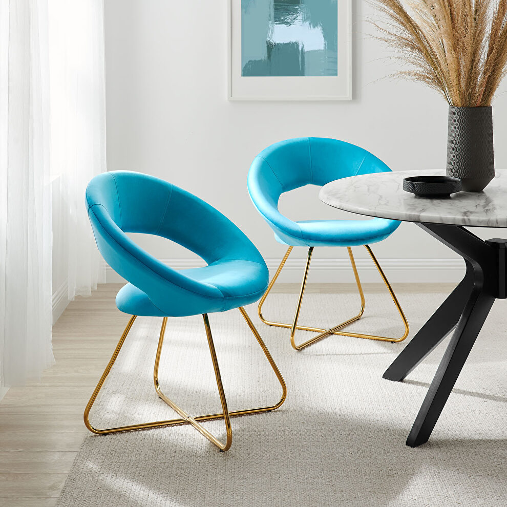 Performance velvet dining chair in gold blue finish (set of 2) by Modway