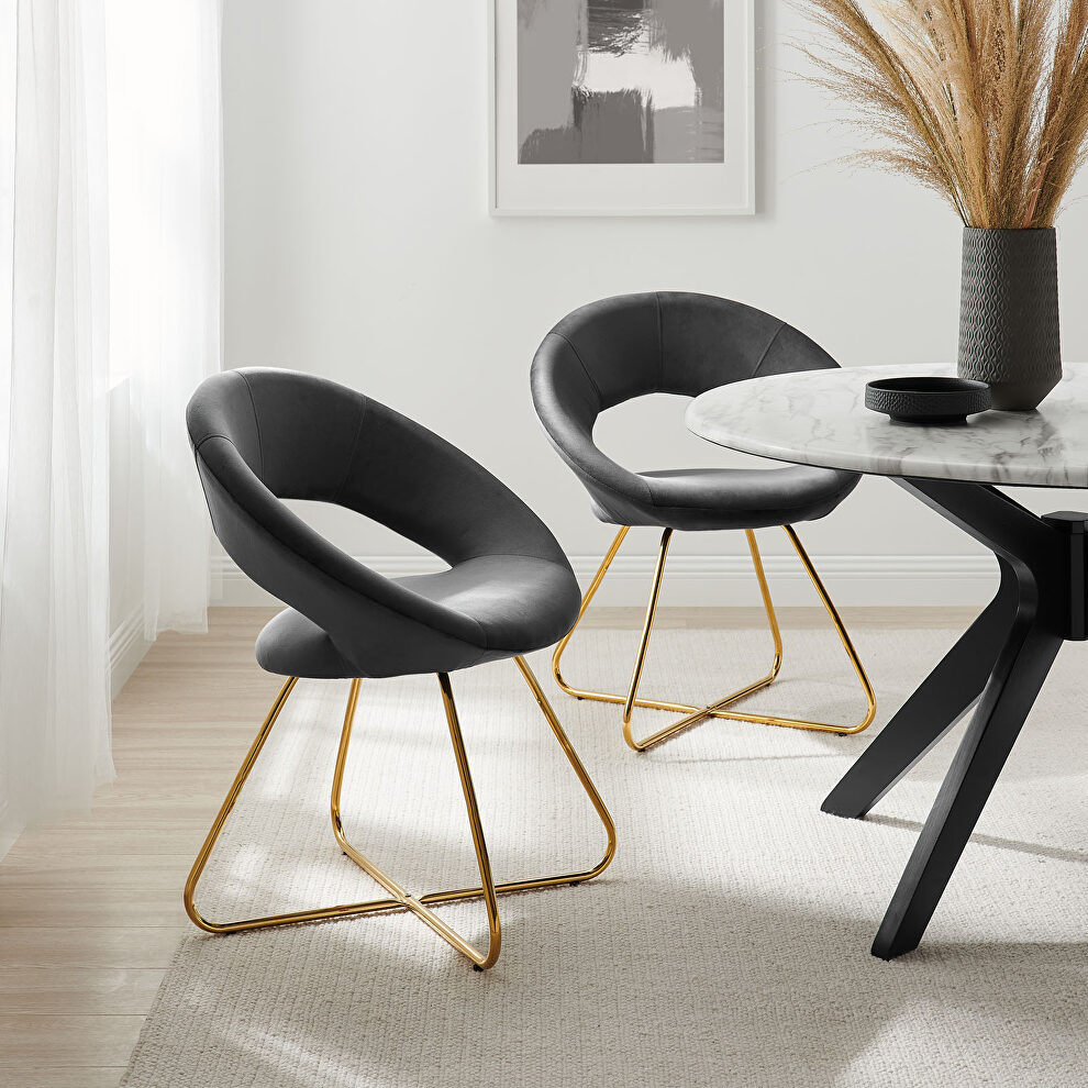 Performance velvet dining chair in gold charcoal finish (set of 2) by Modway
