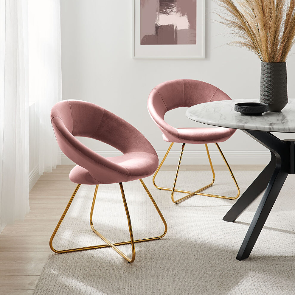 Performance velvet dining chair in gold and dusty rose finish (set of 2) by Modway