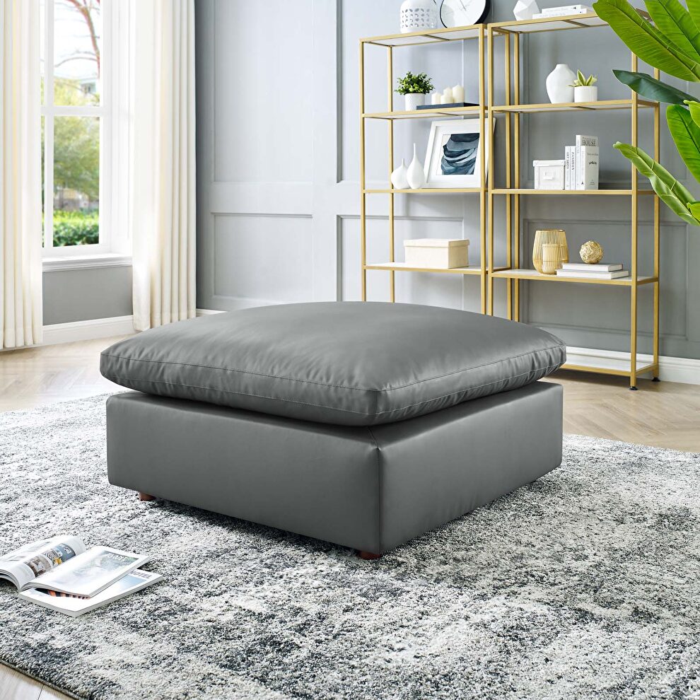 Down filled overstuffed vegan leather ottoman in gray by Modway