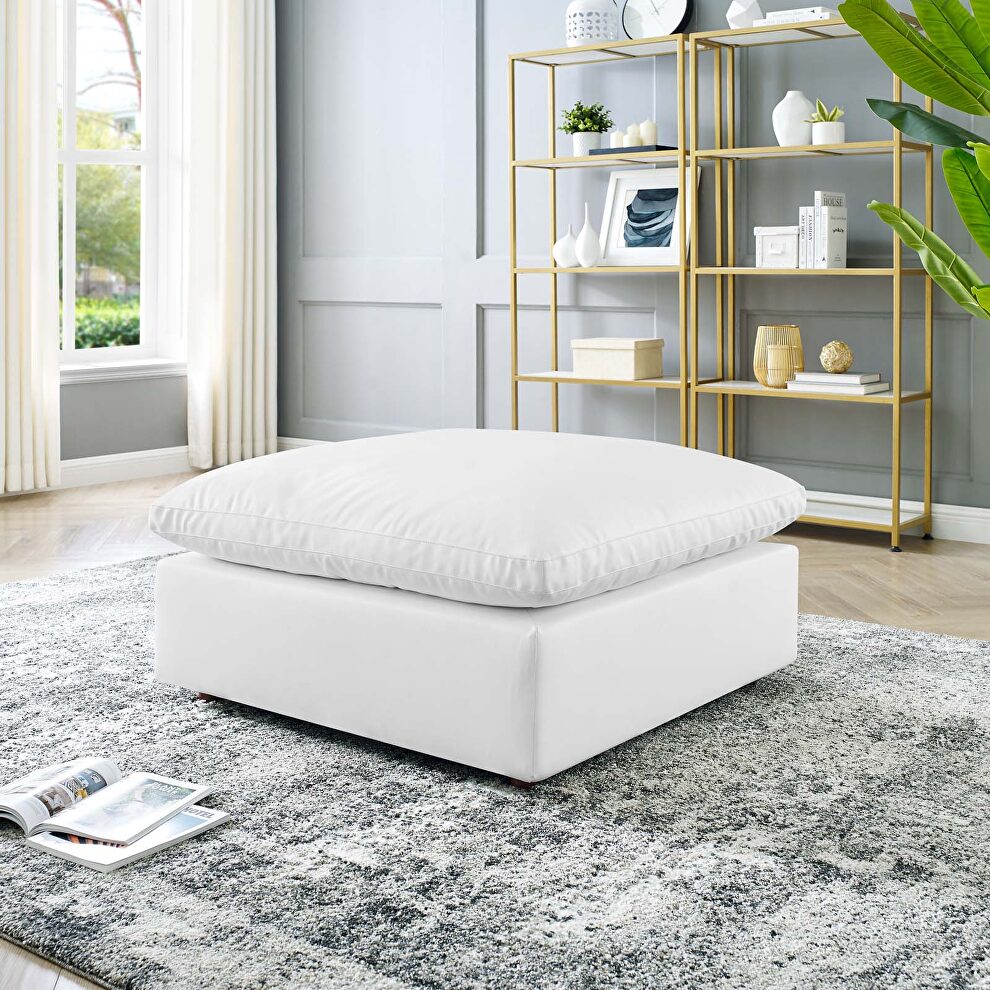 Down filled overstuffed vegan leather ottoman in white by Modway