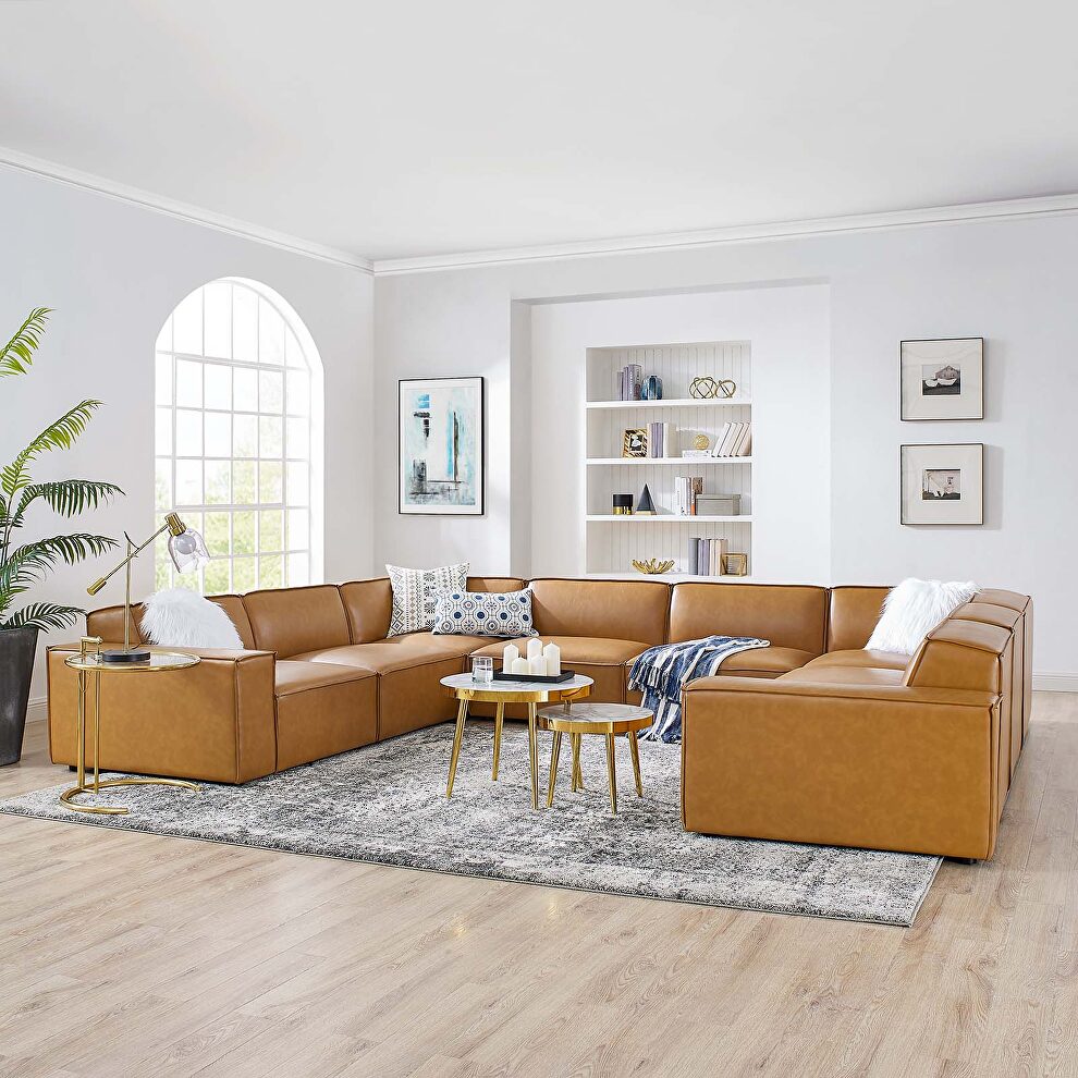 Tan finish modular 8-piece vegan leather sectional sofa by Modway