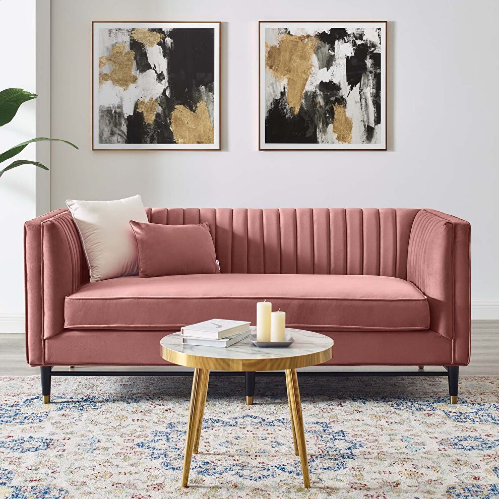 Channel tufted performance velvet loveseat in dusty rose finish by Modway