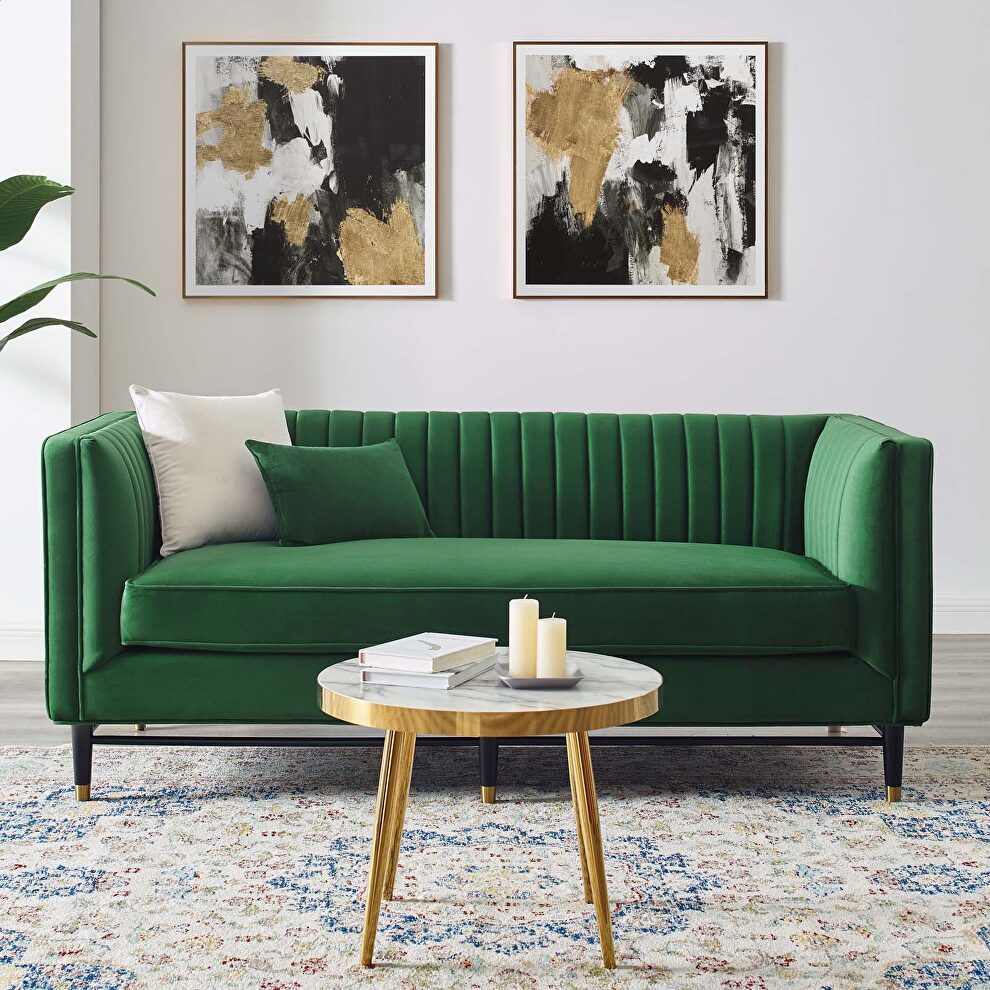 Channel tufted performance velvet loveseat in emerald finish by Modway
