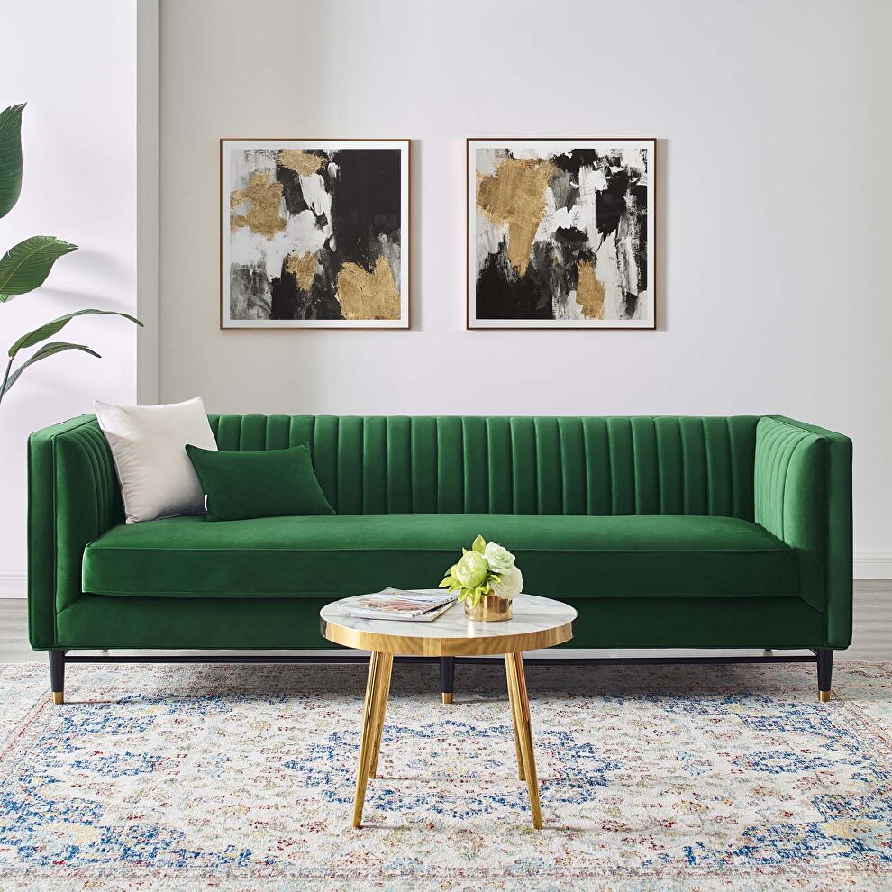 Channel tufted performance velvet sofa in emerald by Modway