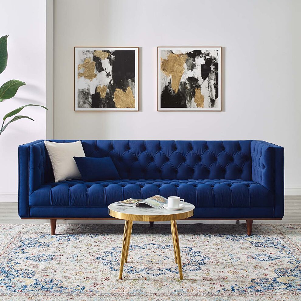 Tufted performance velvet sofa in navy finish by Modway