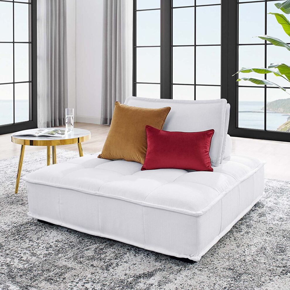 Tufted fabric armless chair in white by Modway