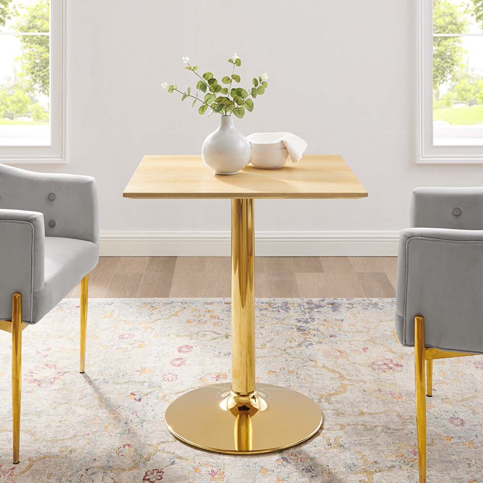 Square dining table in gold natural by Modway