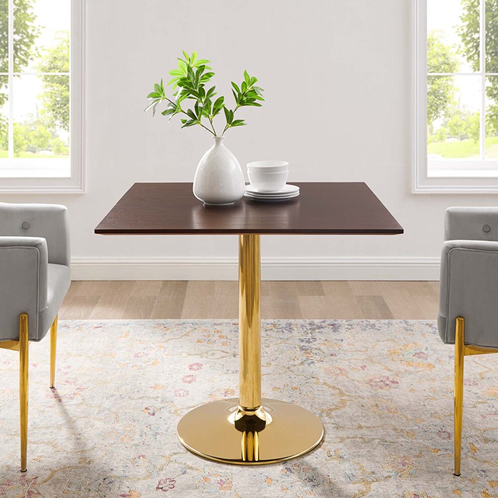 Square dining table in gold cherry walnut by Modway