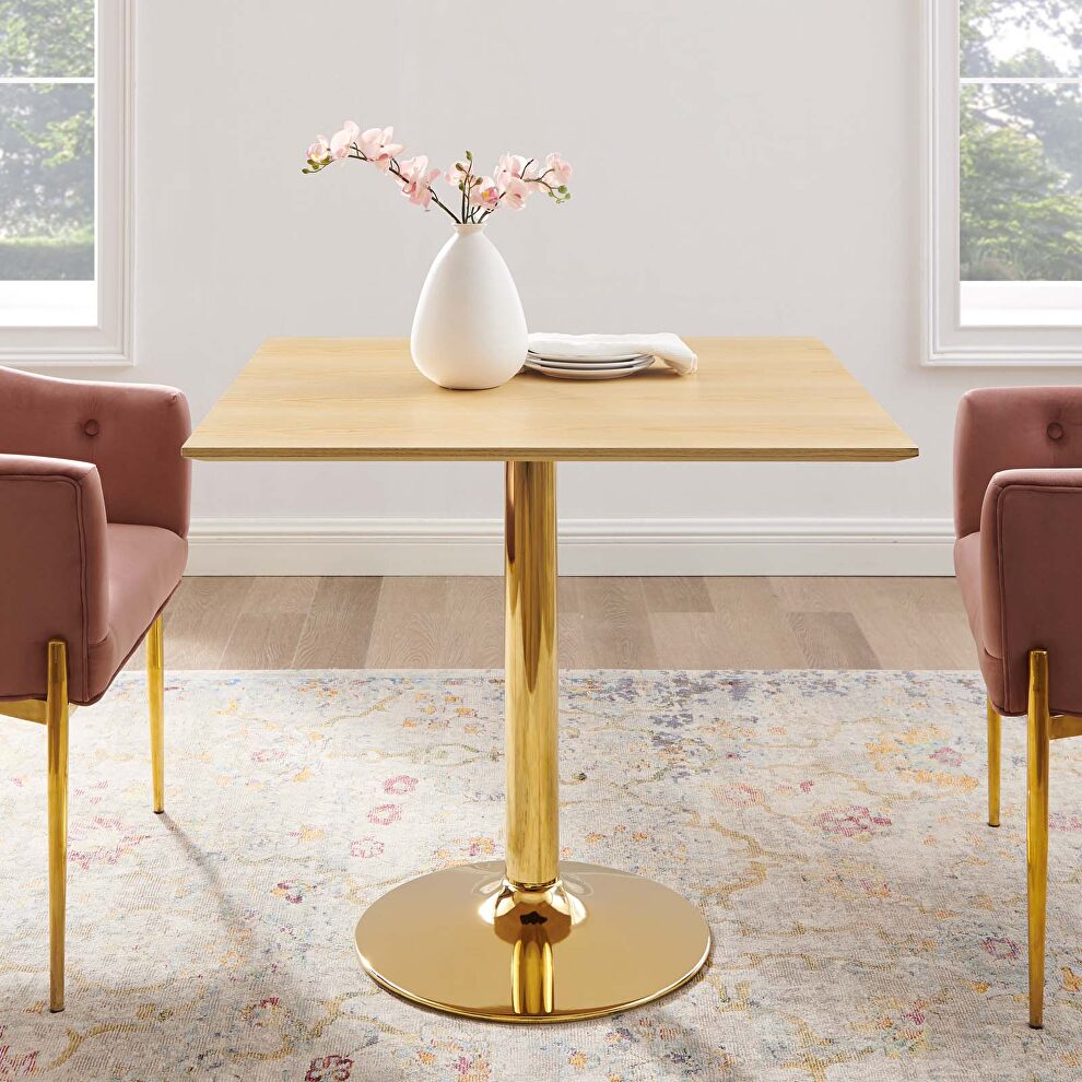 Square dining table in gold natural by Modway
