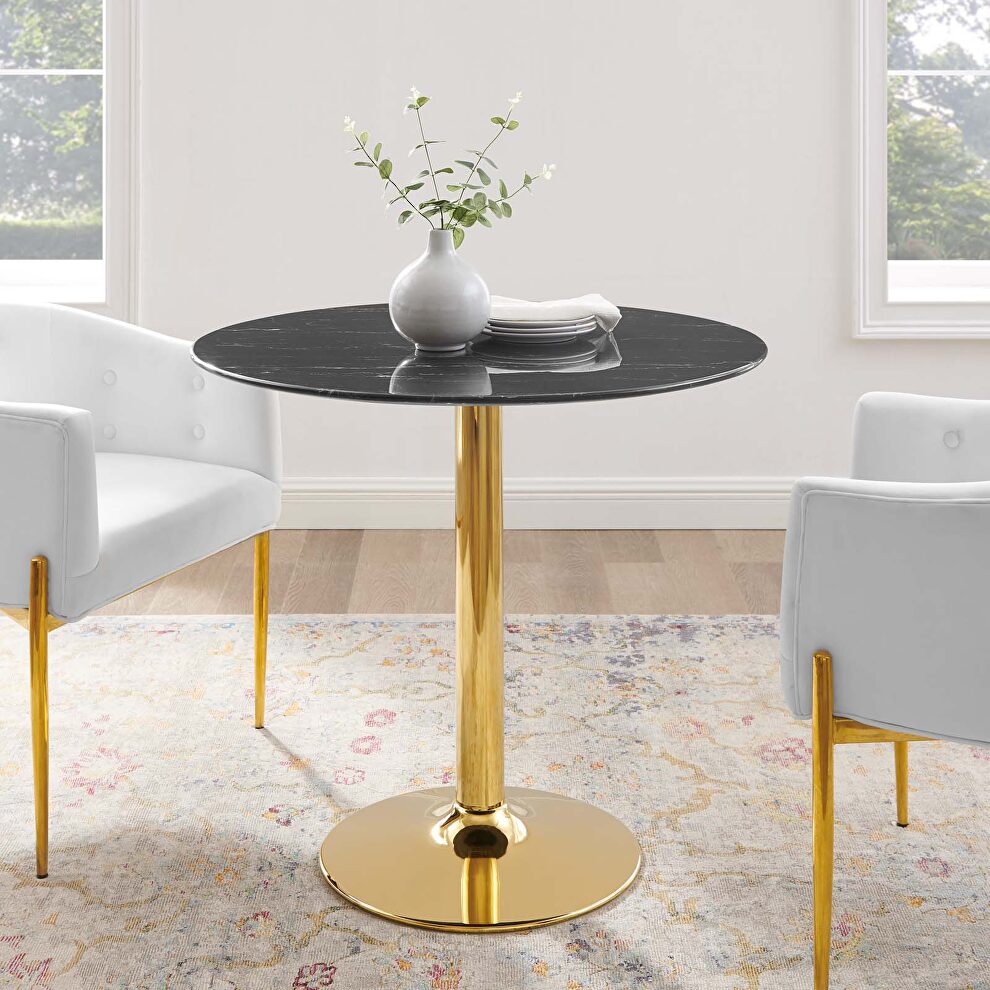 Artificial marble dining table in gold black by Modway