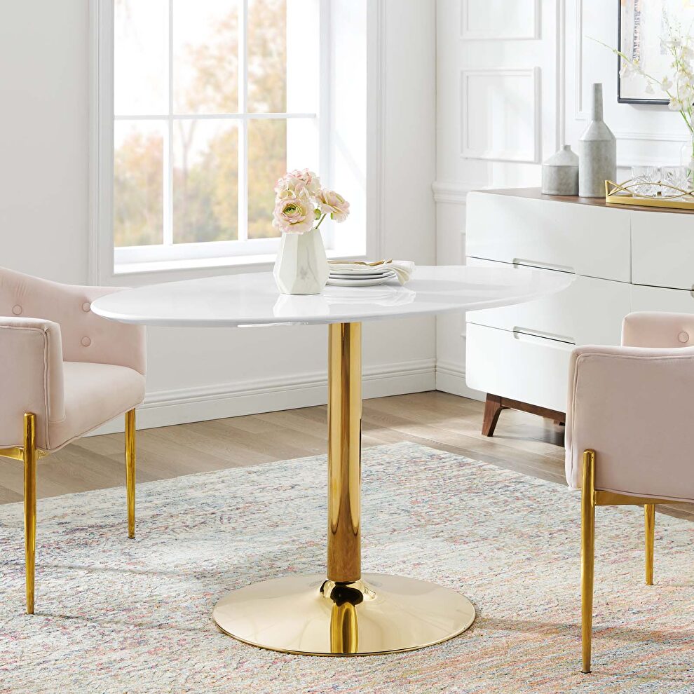 Oval dining table in gold white by Modway