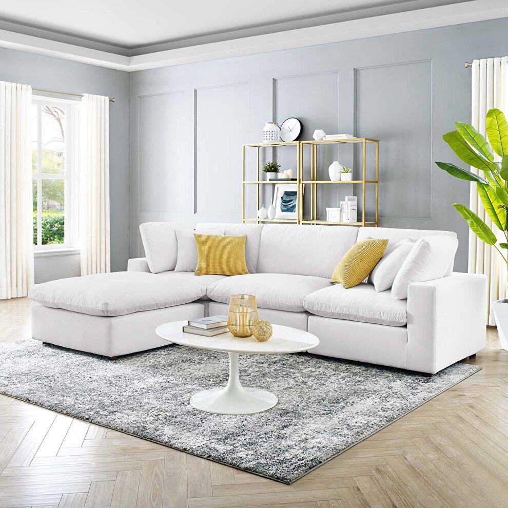 Down filled overstuffed performance velvet 4-piece sectional sofa in white by Modway