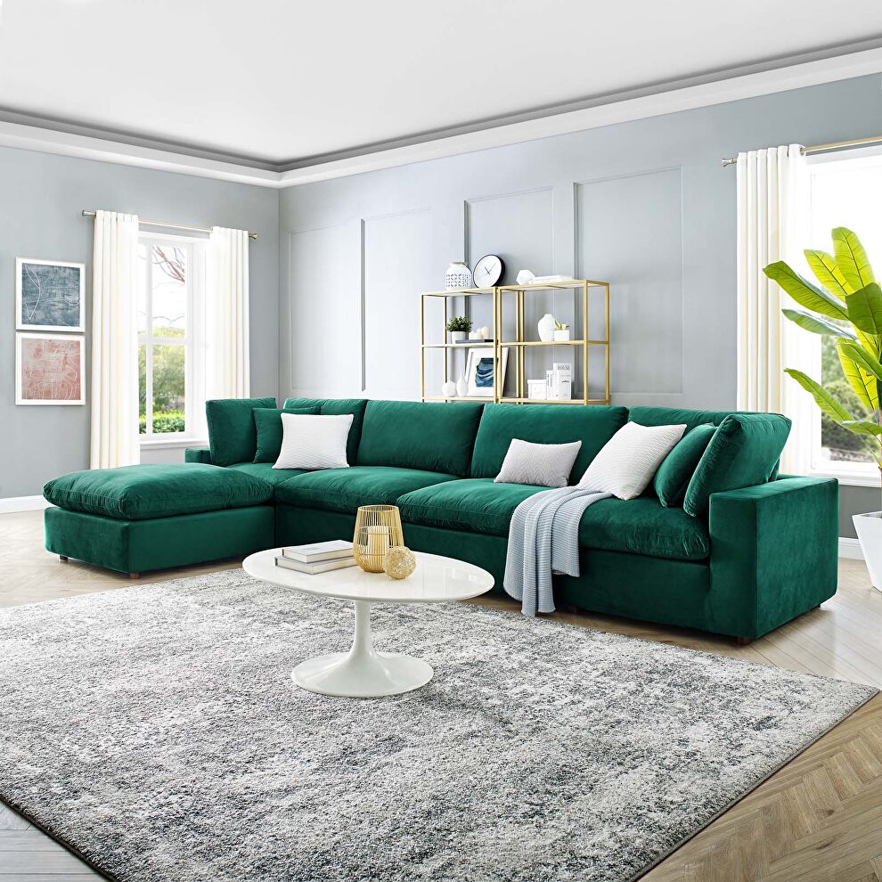 Velvet fabric 5-piece modular sectional sofa in green by Modway