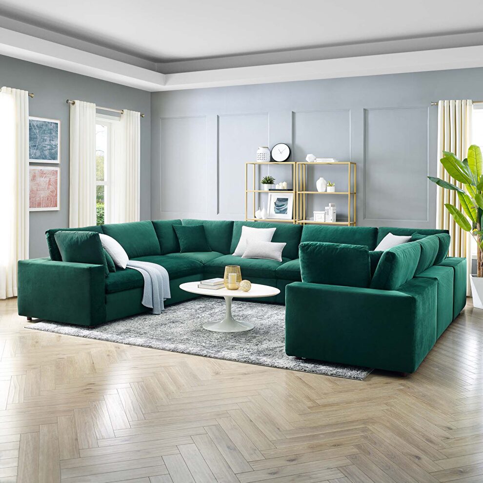 Down filled overstuffed performance velvet 8-piece sectional sofa in green by Modway