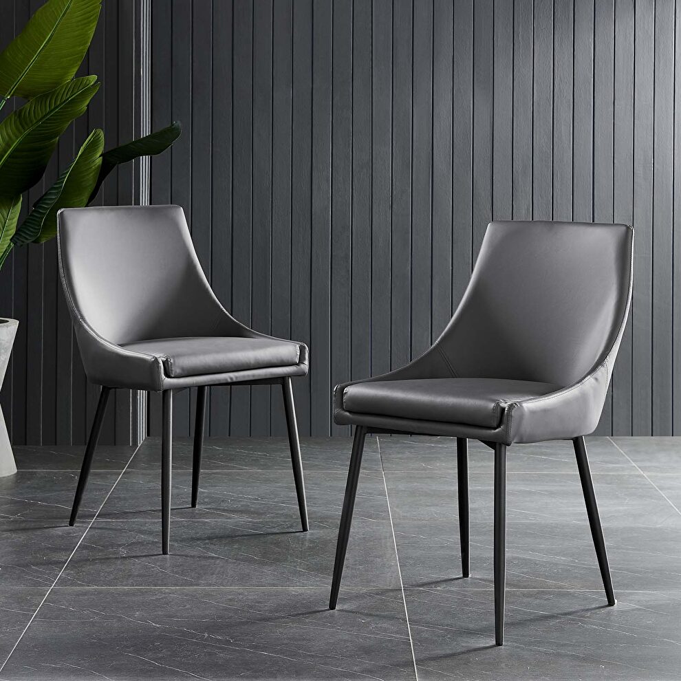 Vegan leather dining chairs - set of 2 in black gray by Modway