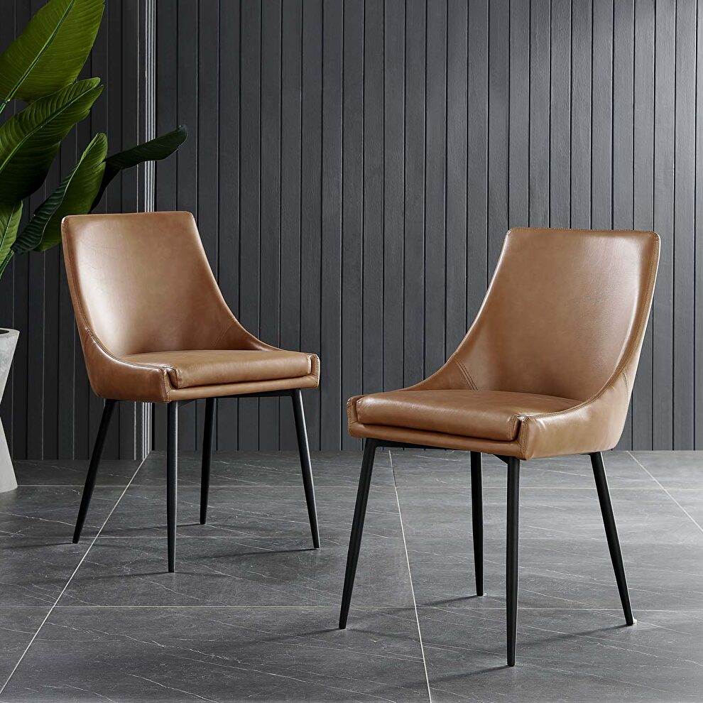 Vegan leather dining chairs - set of 2 in black tan by Modway