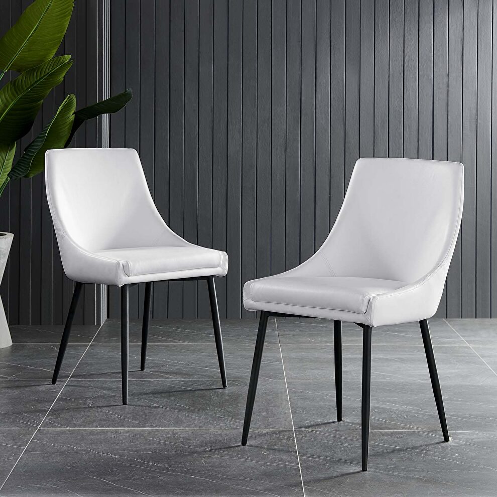 Vegan leather dining chairs - set of 2 in black white by Modway