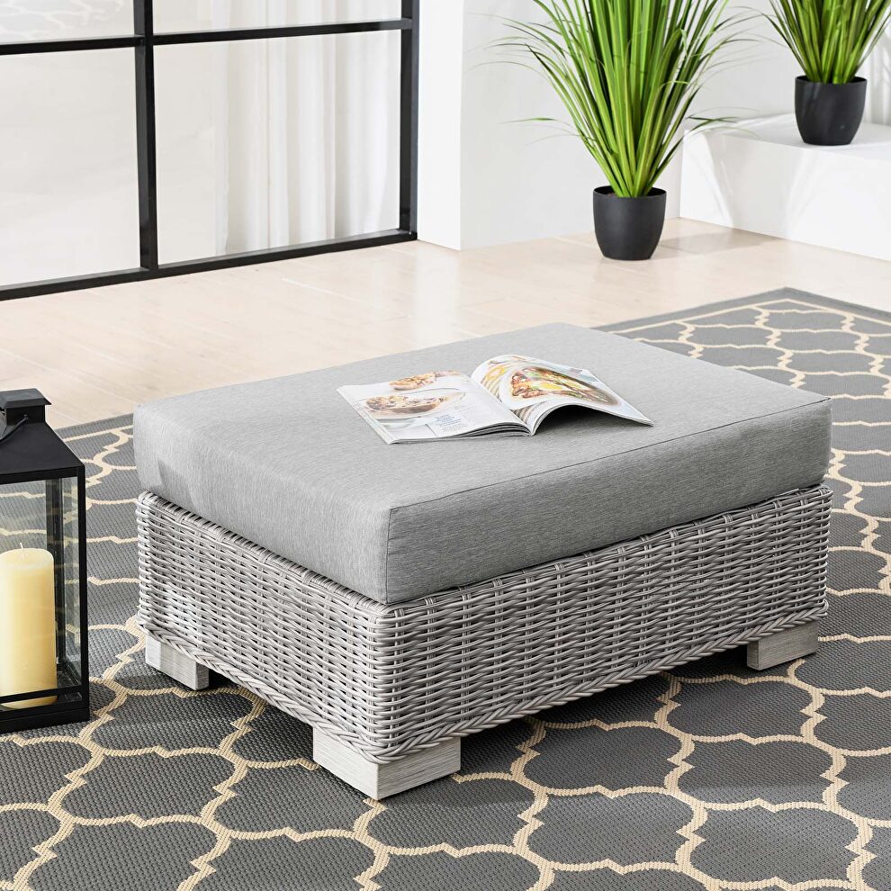 Outdoor patio wicker rattan ottoman in light gray/ gray by Modway