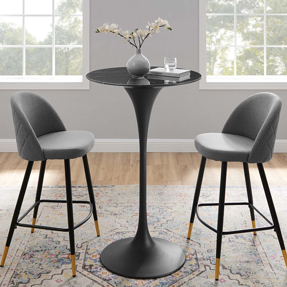 Artificial marble bar table in black by Modway