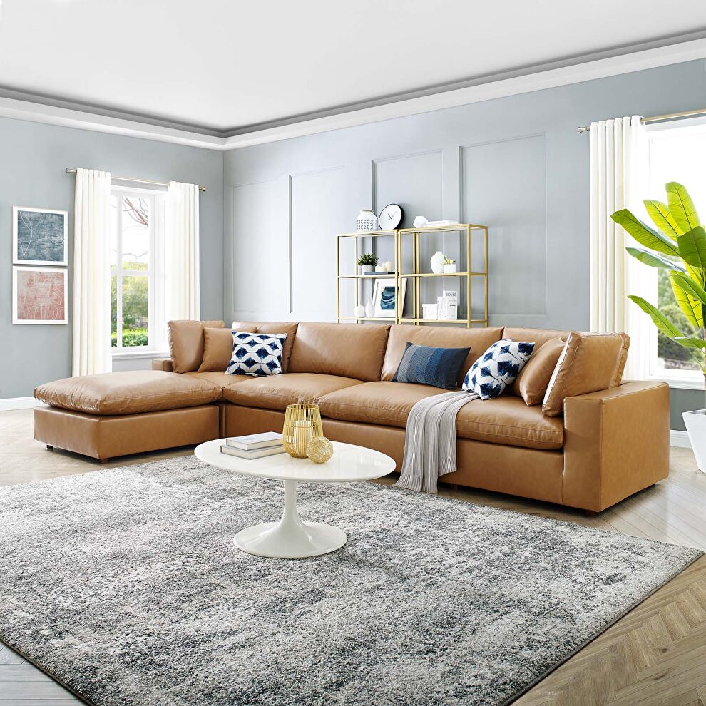 5-piece modular sectional sofa in tan vegan leather by Modway
