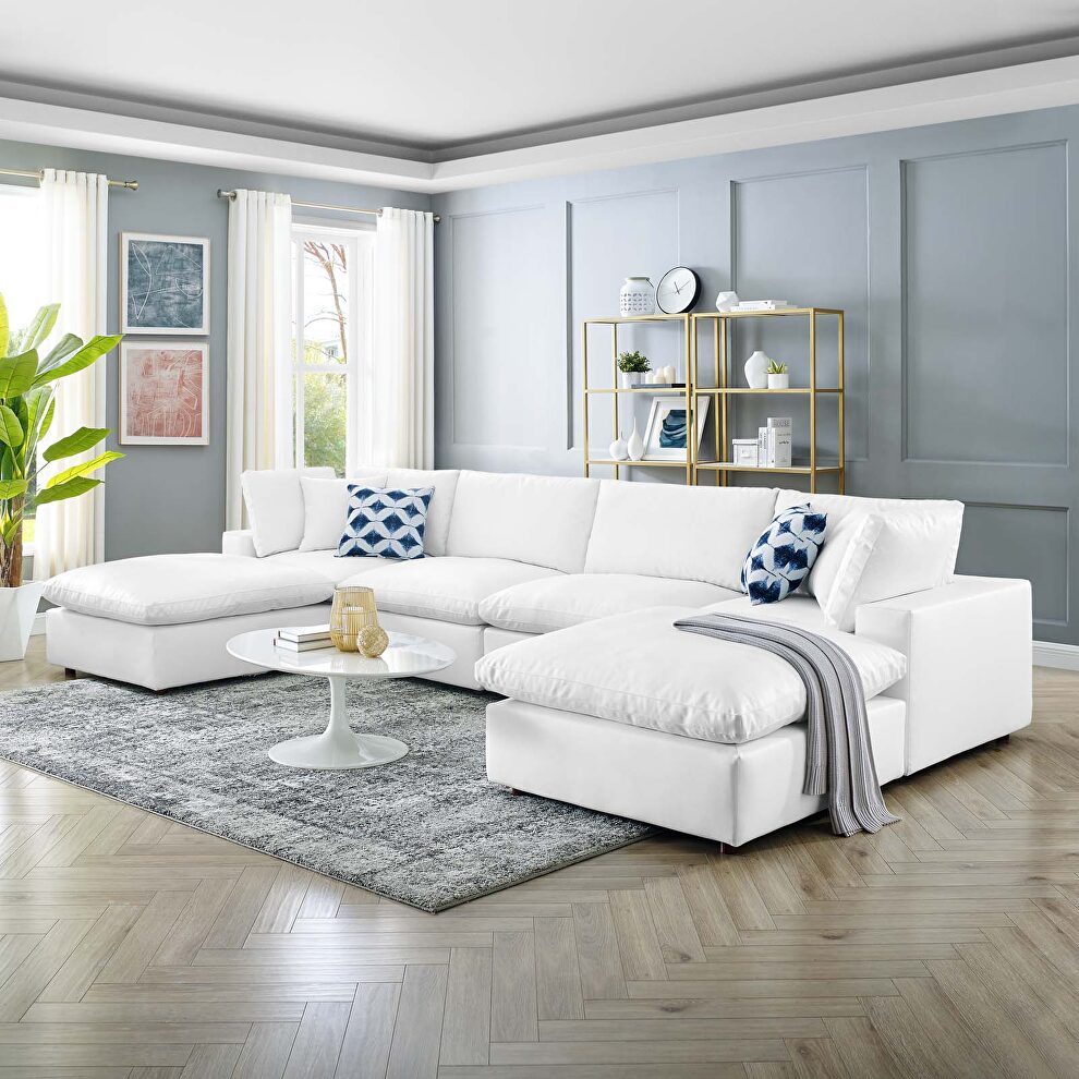 Down filled overstuffed vegan leather 6-piece sectional sofa in white by Modway