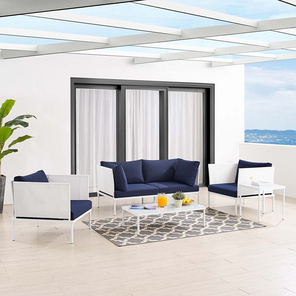 5-piece sunbrella® outdoor patio aluminum furniture set in white/ navy by Modway