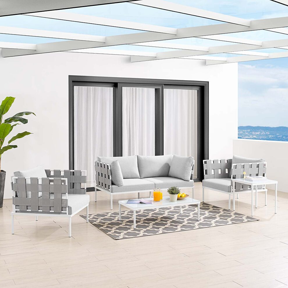 5-piece sunbrella® outdoor patio aluminum furniture set in gray by Modway