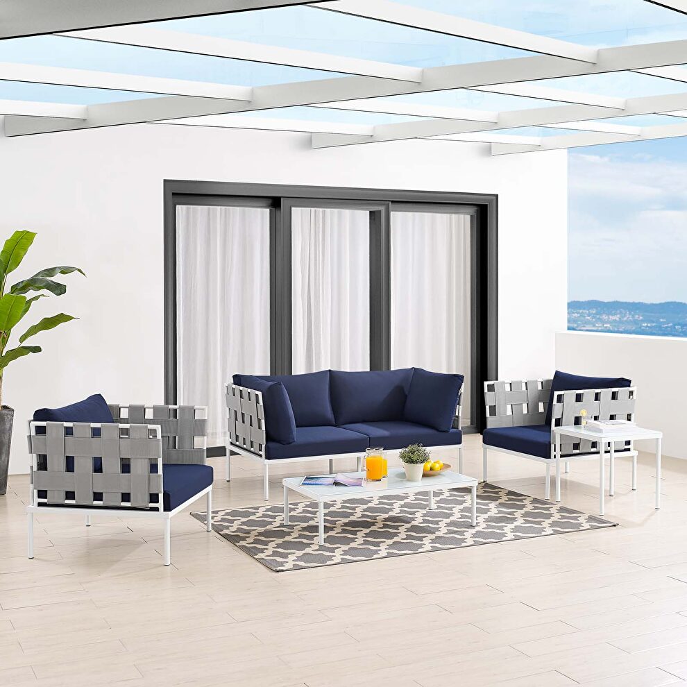 5-piece sunbrella® outdoor patio aluminum furniture set in gray/ navy by Modway
