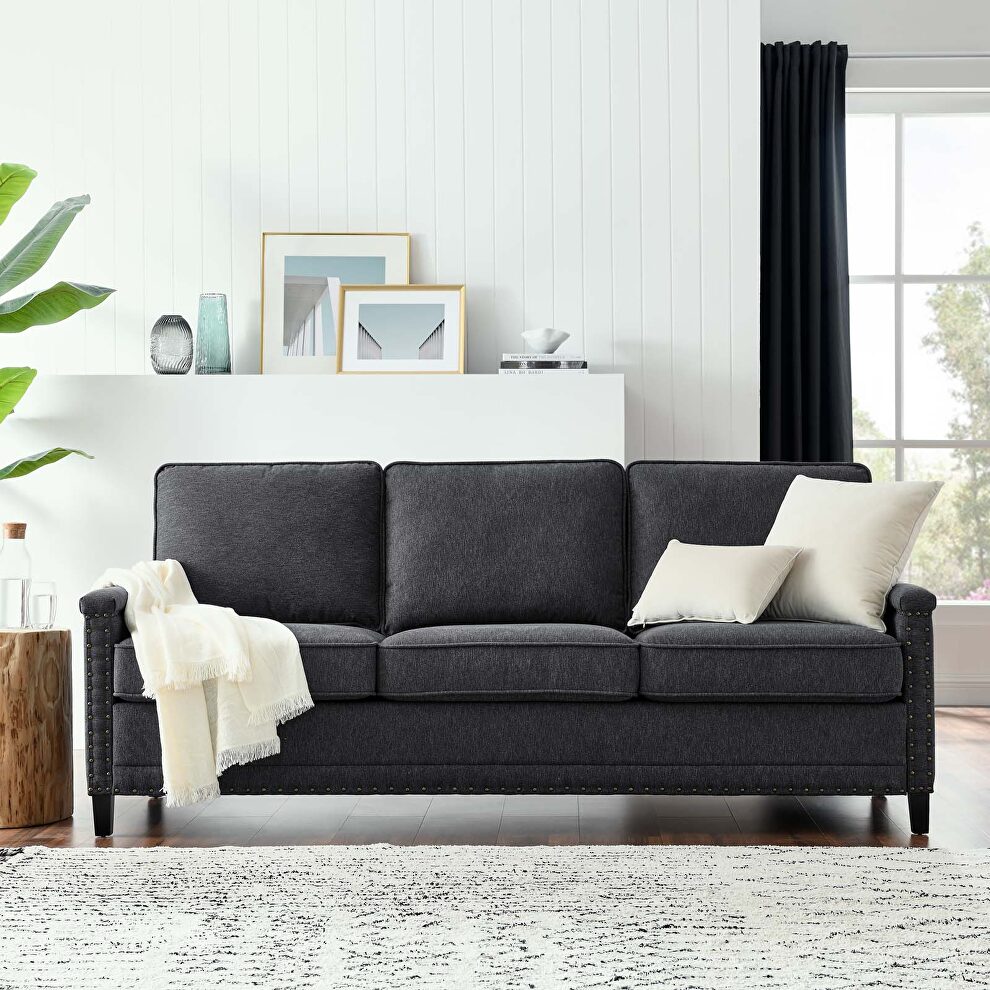 Upholstered fabric sofa in charcoal by Modway