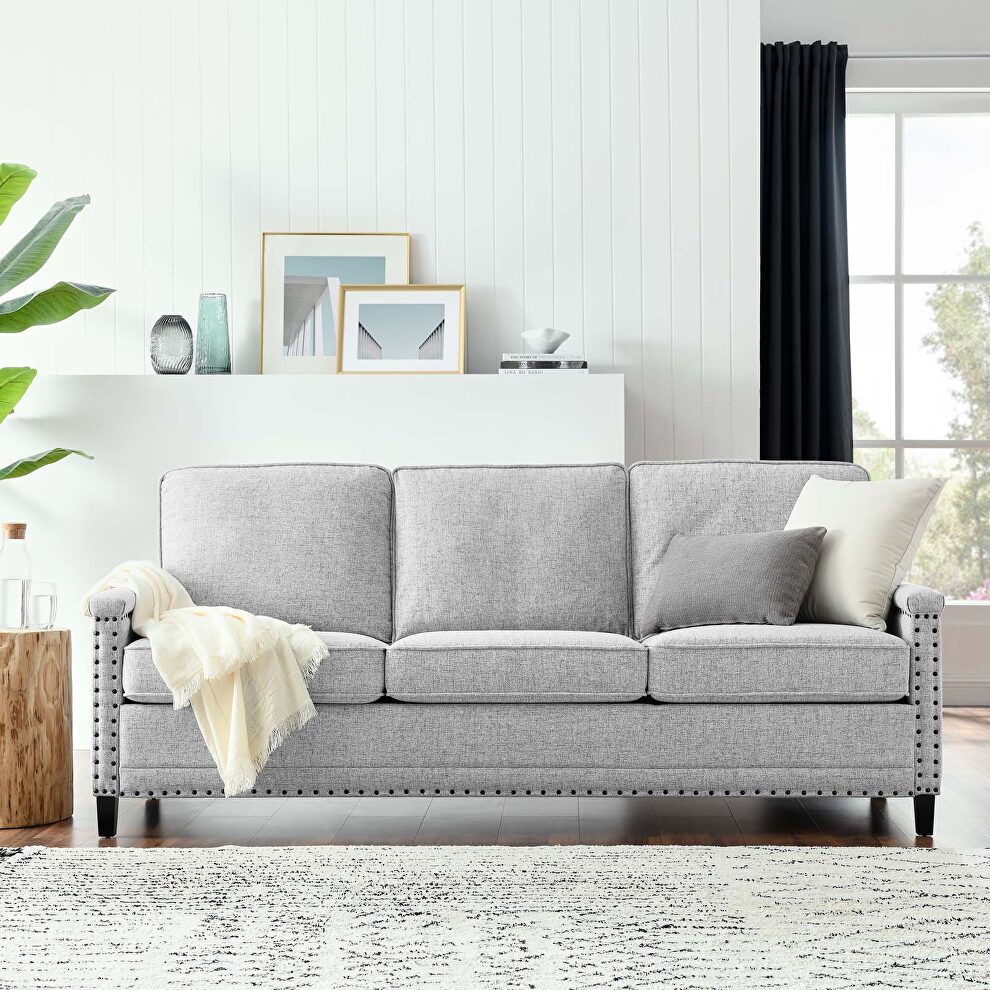 Upholstered fabric sofa in light gray by Modway