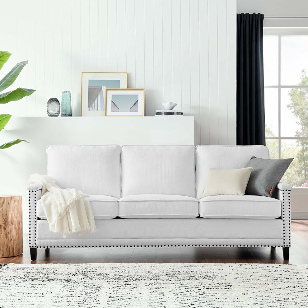 Upholstered fabric sofa in white by Modway