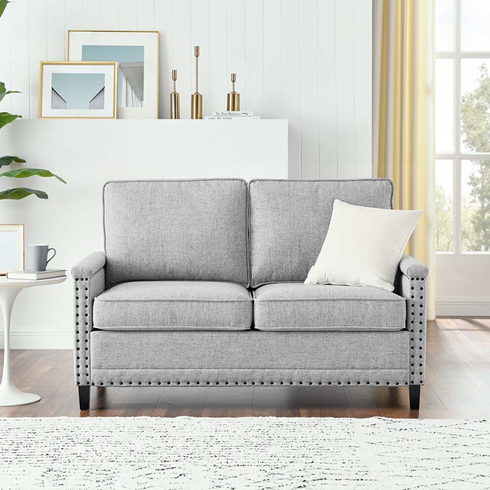 Upholstered fabric loveseat in light gray by Modway