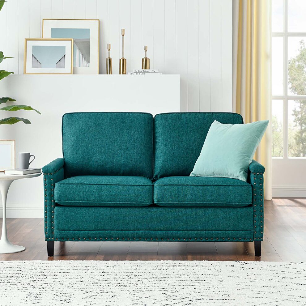 Upholstered fabric loveseat in teal by Modway
