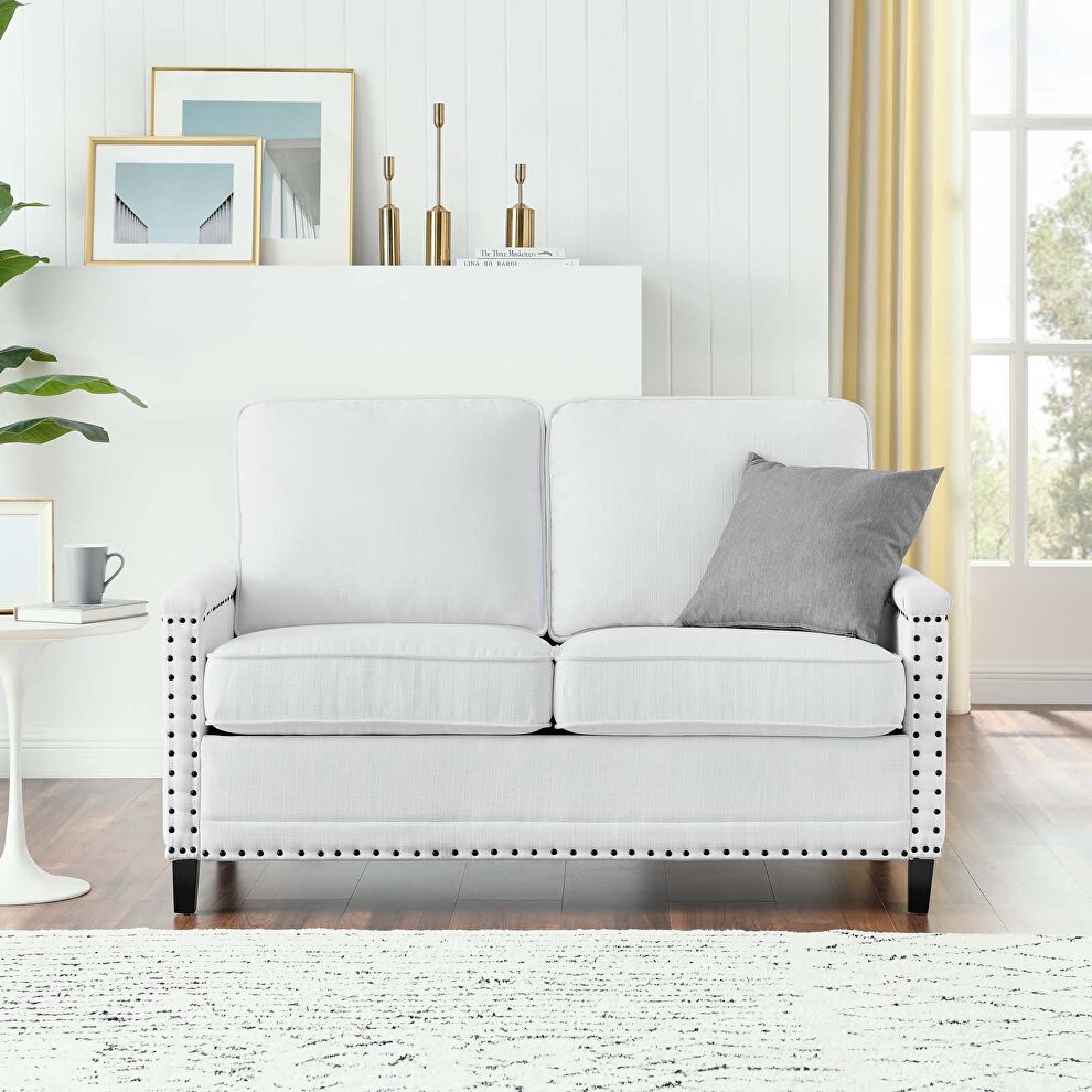 Upholstered fabric loveseat in white by Modway