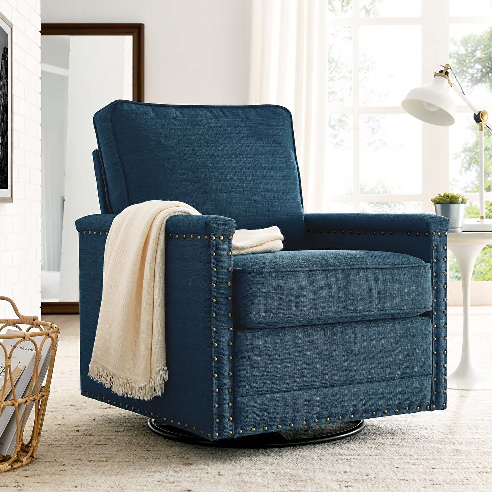 Upholstered fabric swivel chair in azure by Modway