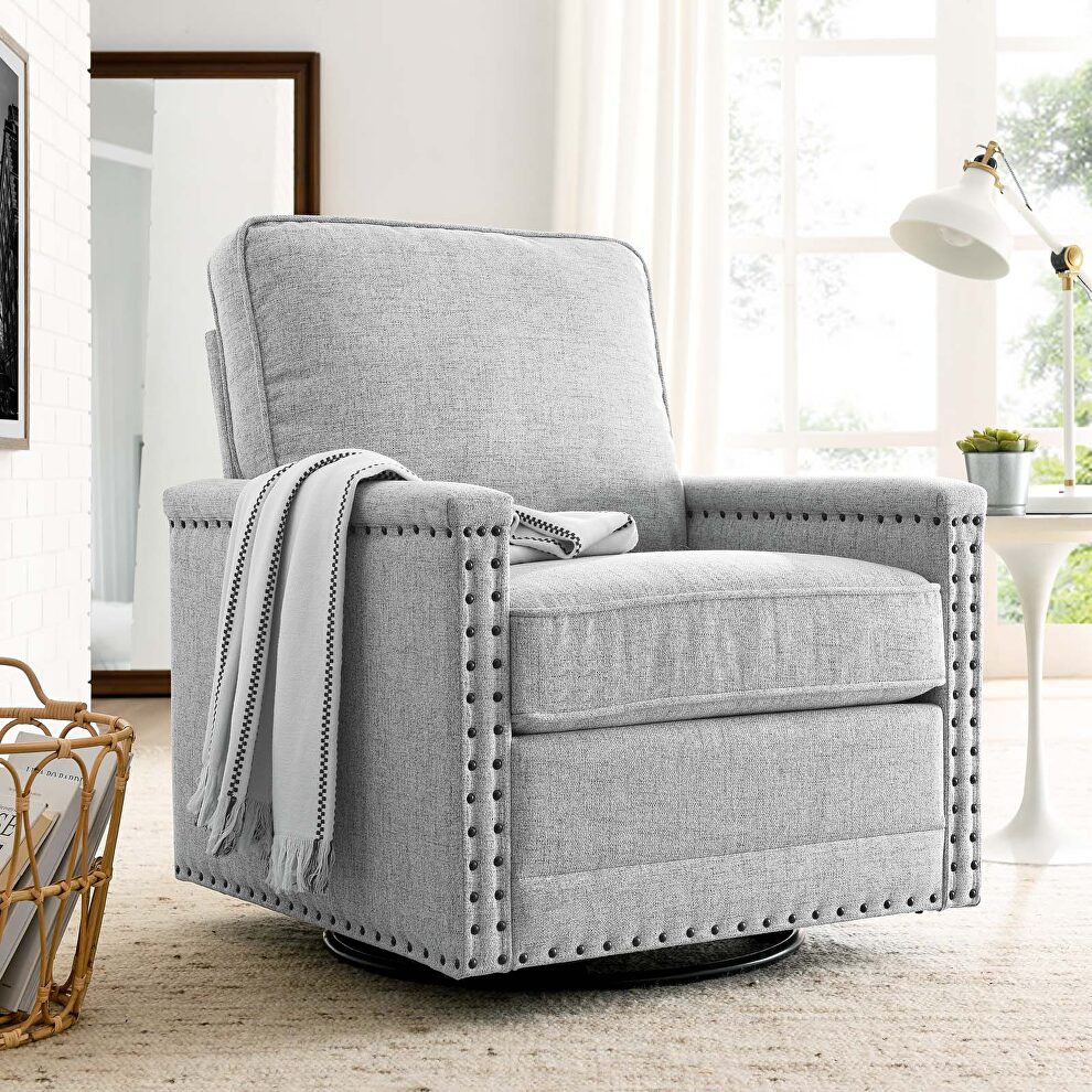 Upholstered fabric swivel chair in light gray by Modway
